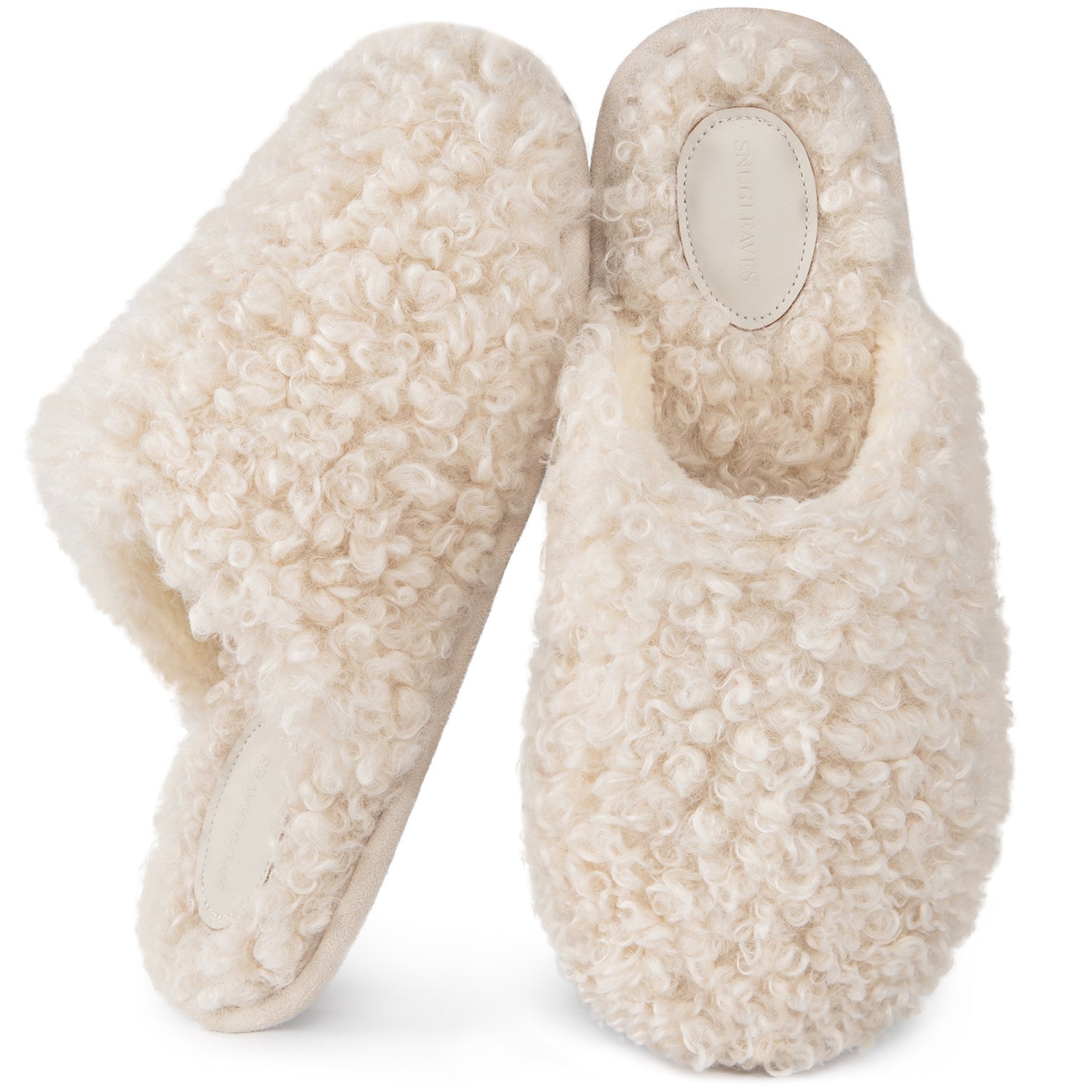 Snug Leaves Women's Scuff Slippers Furry Cute Curly Faux Wool Slip-on Indoor Memory Foam House Shoes