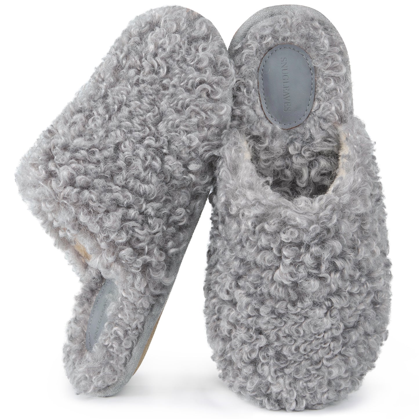 Snug Leaves Women's Scuff Slippers Furry Cute Curly Faux Wool Slip-on Indoor Memory Foam House Shoes