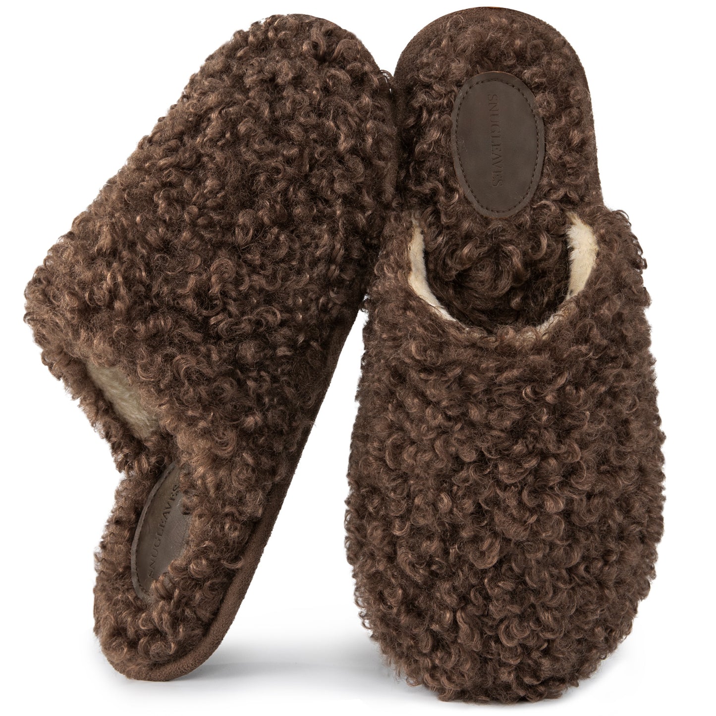 Snug Leaves Women's Scuff Slippers Furry Cute Curly Faux Wool Slip-on Indoor Memory Foam House Shoes