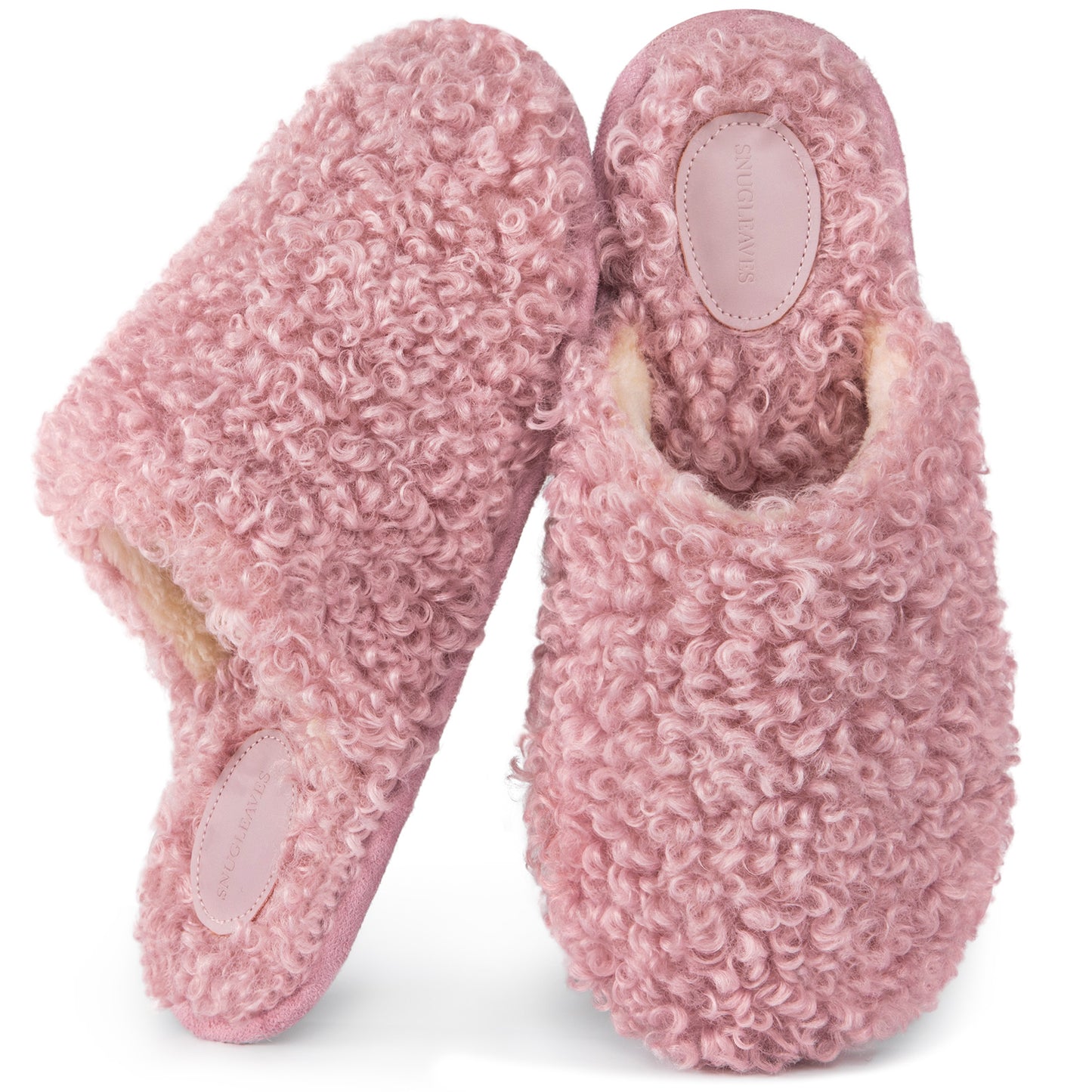 Snug Leaves Women's Scuff Slippers Furry Cute Curly Faux Wool Slip-on Indoor Memory Foam House Shoes